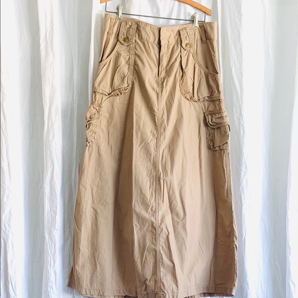 Long Tan Khaki Cargo Skirt